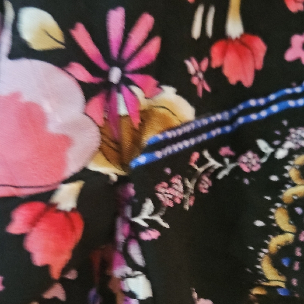 Cynthia Rowley Black Floral Tie-Front Blouse with Pink & Purple Blooms - Picture 4 of 5